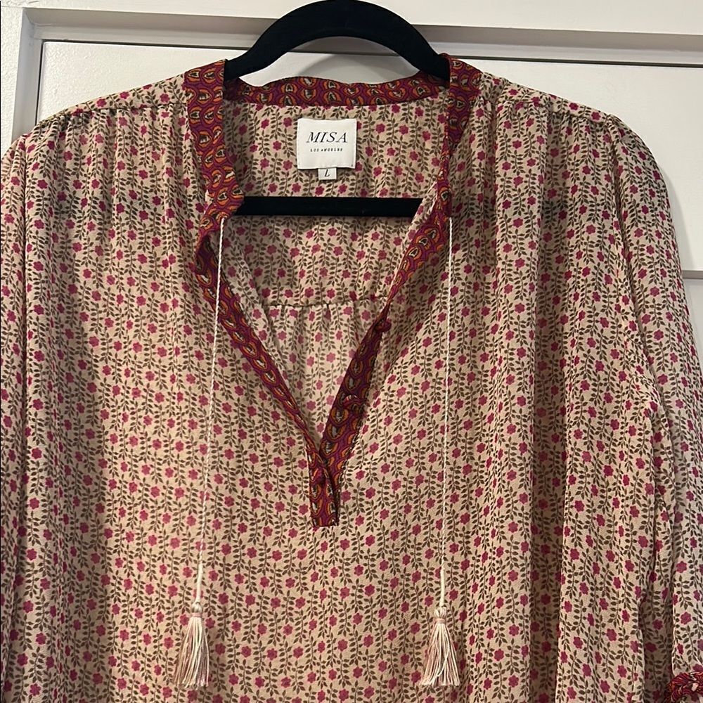 Misa Los Angeles Pink and Cream Floral Blouse, Size Large - Picture 2 of 12
